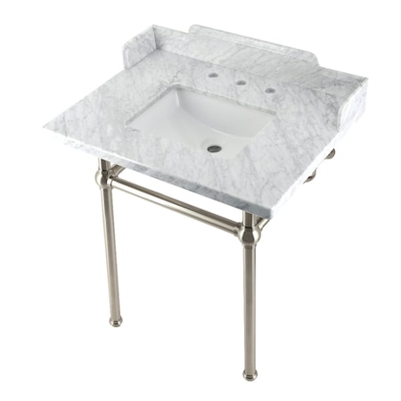 Kingston Brass 30 Carrara Marble Console Sink with Brass Legs, Marble WhiteBrushed Nickel LMS30MBSQ8